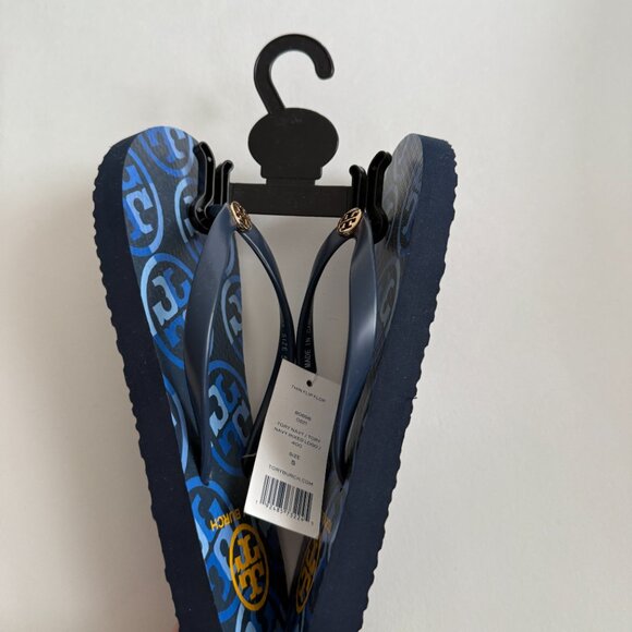 NWT Tory Burch Thin Flip Flop Mixed Logo Blue Sandals Size 5 Summer 10054-K20 - Picture 3 of 9